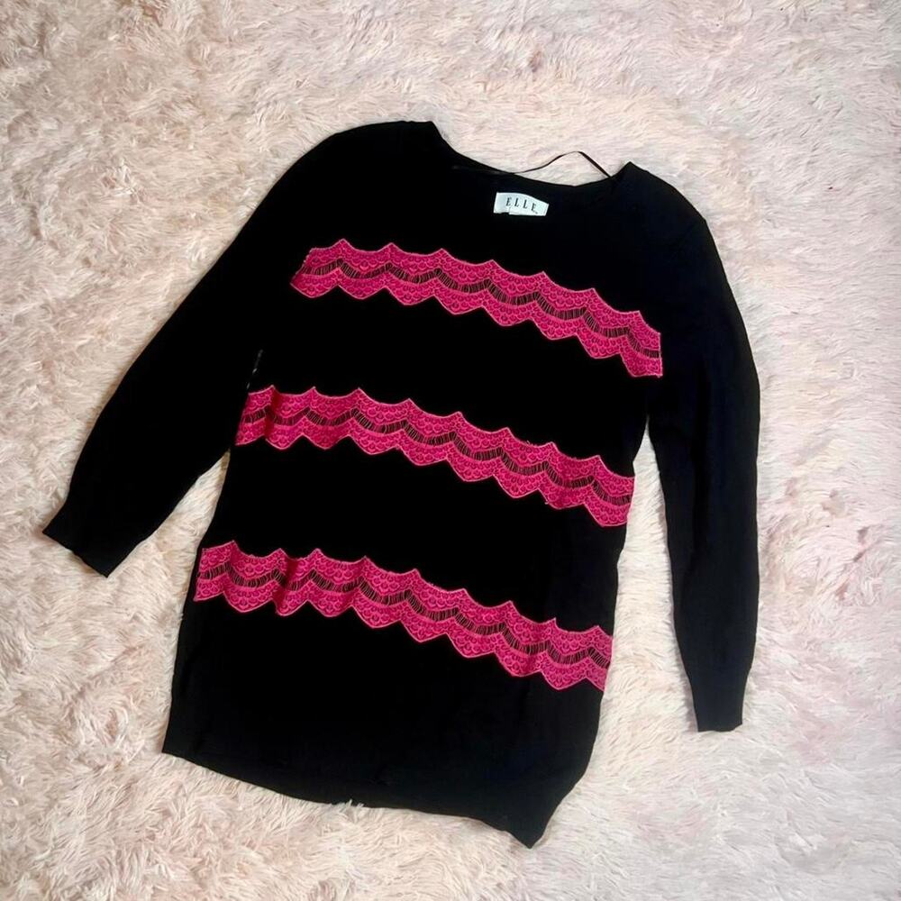 Pink Lace Scalloped Whimsygoth Barbie Preppy Grandma Core Y2K Kawaii‎ Sweater
